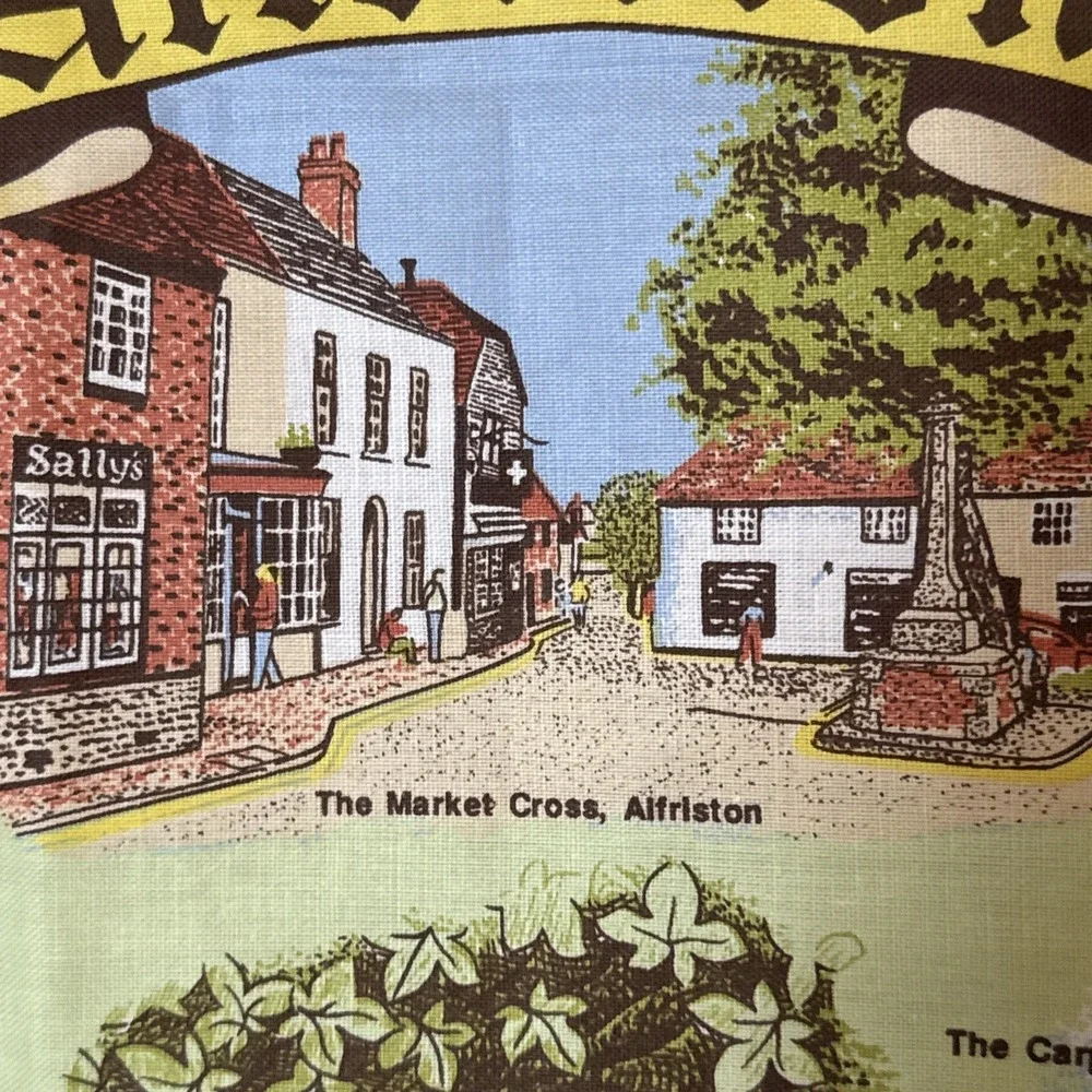 Vintage Alfriston England Souvenir Tea Towel 100% Cotton 30